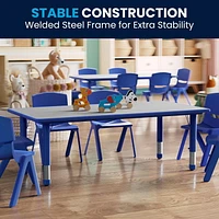 23.625''W x 47.25''L Rectangular Blue Plastic Height Adjustable Activity Table with Grey Top