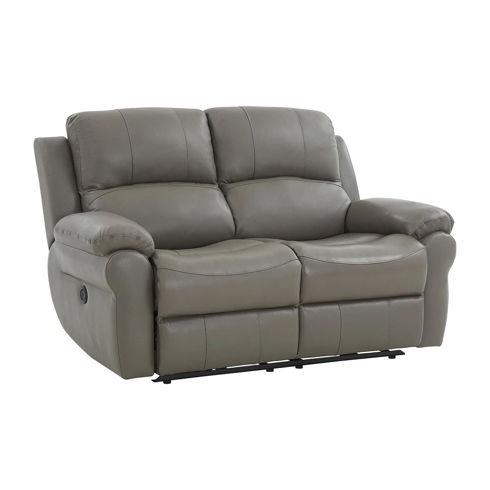 K-Living Danica high-grade leather Power Recliner Loveseat in Grey with USB Outlets