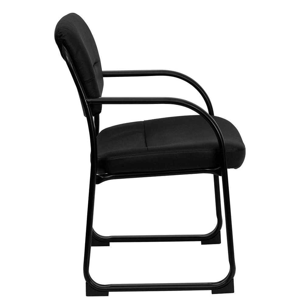 Chaise de réception exécutive auxiliaire en cuir noir avec base traîneau