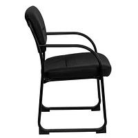 Chaise de réception exécutive auxiliaire en cuir noir avec base traîneau