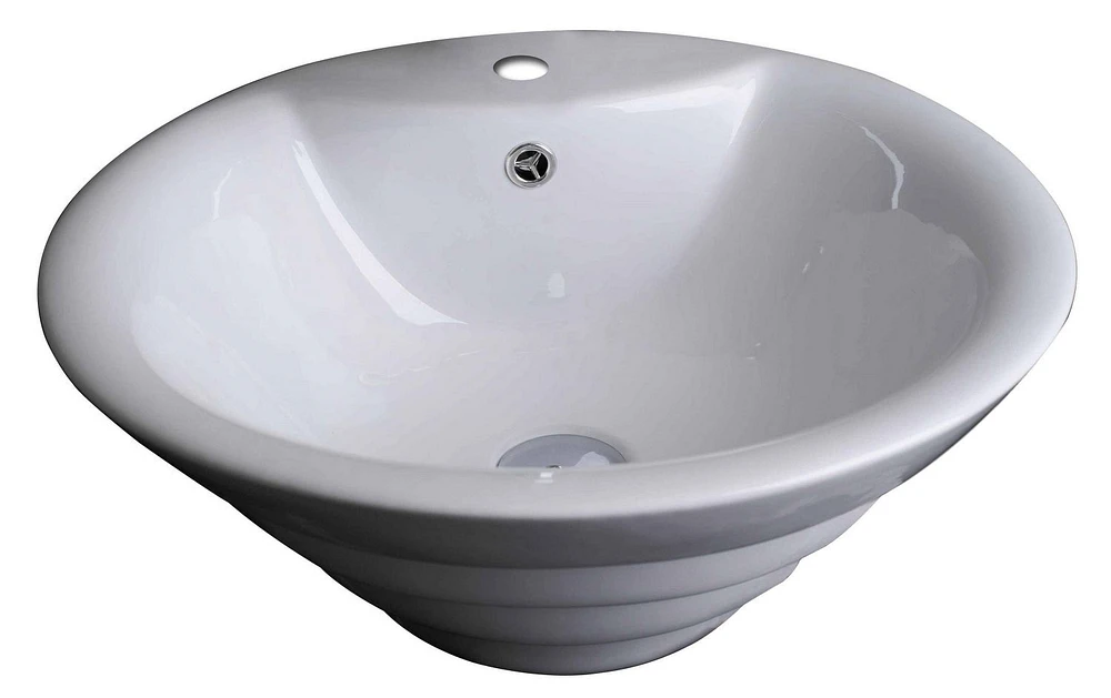 American Imaginations -in. W Above Counter White Bathroom Vessel Sink Set For 1 Hole Center Faucet AI
