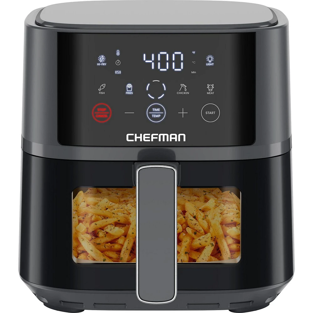 Chefman TurboFry Touch 4L (4-Qt) Easy-View Air Fryer w/ 4 Cooking Presets and 235°C (450°F) Hi-Fry Button - Grey, New