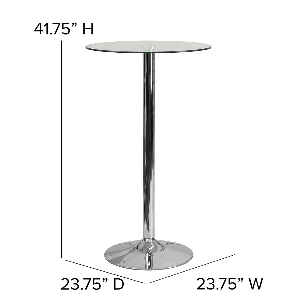 Table ronde en verre de 23,75 pouces avec base en chrome de 41,75 pouces de hauteur