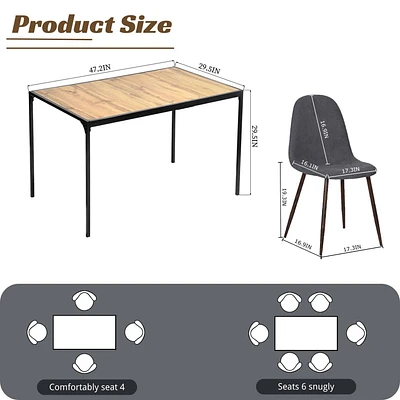 Homy Casa Ensemble de salle à manger 5 pièces, 1 table avec 4 chaises ergonomiques rembourrées, plateau recouvert de PVC pour salle à manger, cuisine, espace de réception, table naturelle/expresso