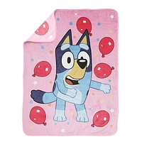 Bluey 'Balloon Party' Kids Plush Fleece Throw, 100% Polyester, Pink