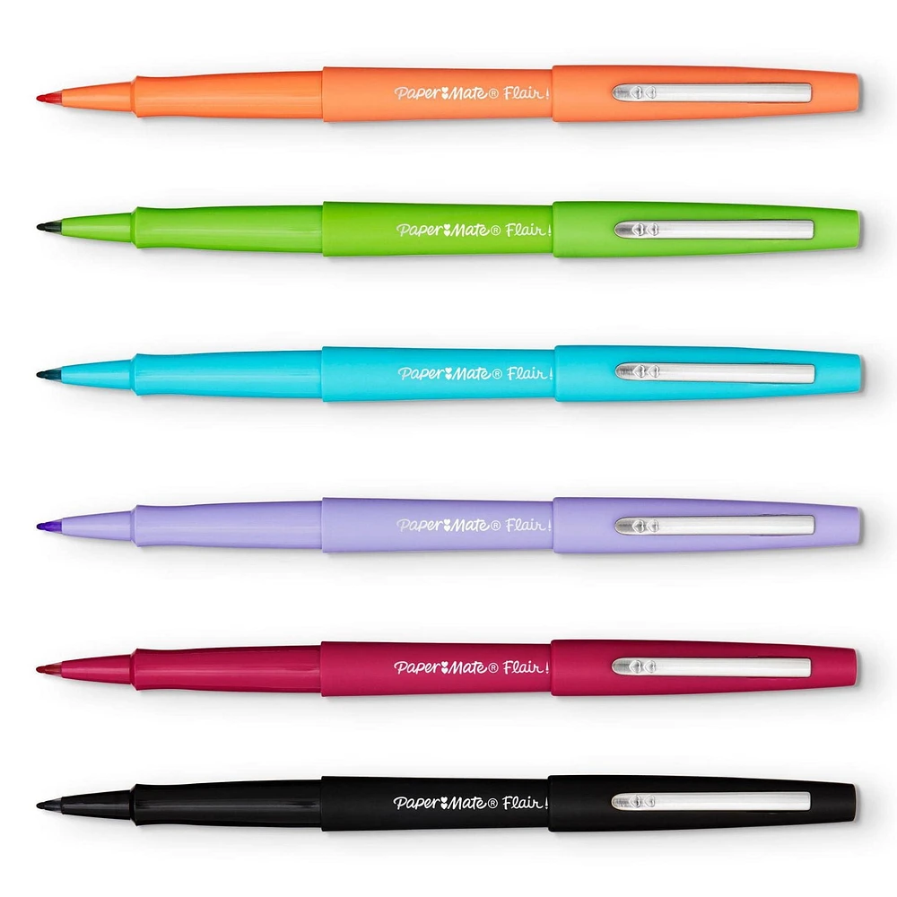 Stylos feutres parfumés Paper Mate Flair, parfums et couleurs assortis, pointe moyenne (0,7 mm) 6 unités
