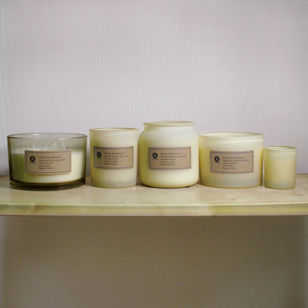 Hometrends 14oz Bougie parfumée aux VANILLE ET BOIS DE SANTAL en pot givré 397g bougie parfumée