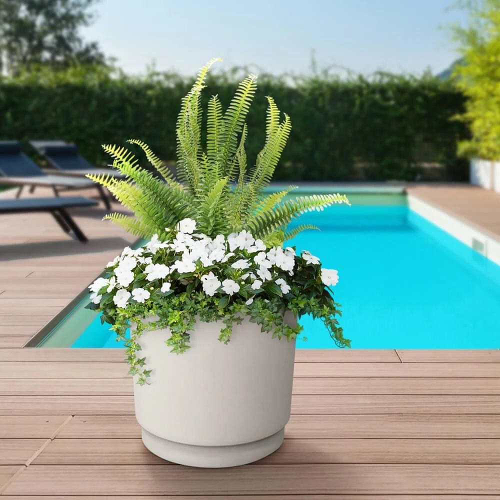 Tierra Verde 15" W x 15" H Alto Modern Recycled Self-Watering Planter - Eggshell White, Indoor/Outdoor