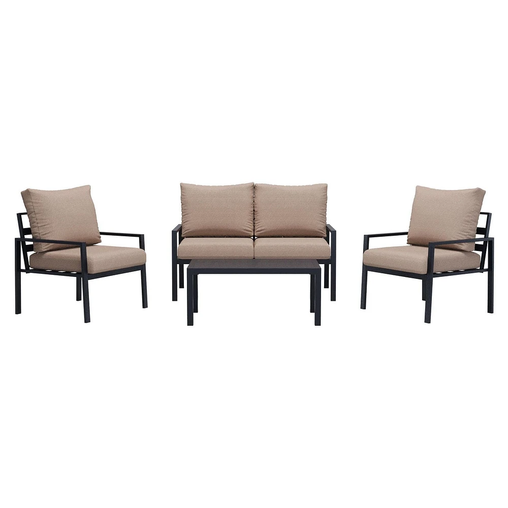 CorLiving Eden Deluxe Ensemble de conversation de patio extérieur en aluminium 4 pièces avec chaises, causeuse et table