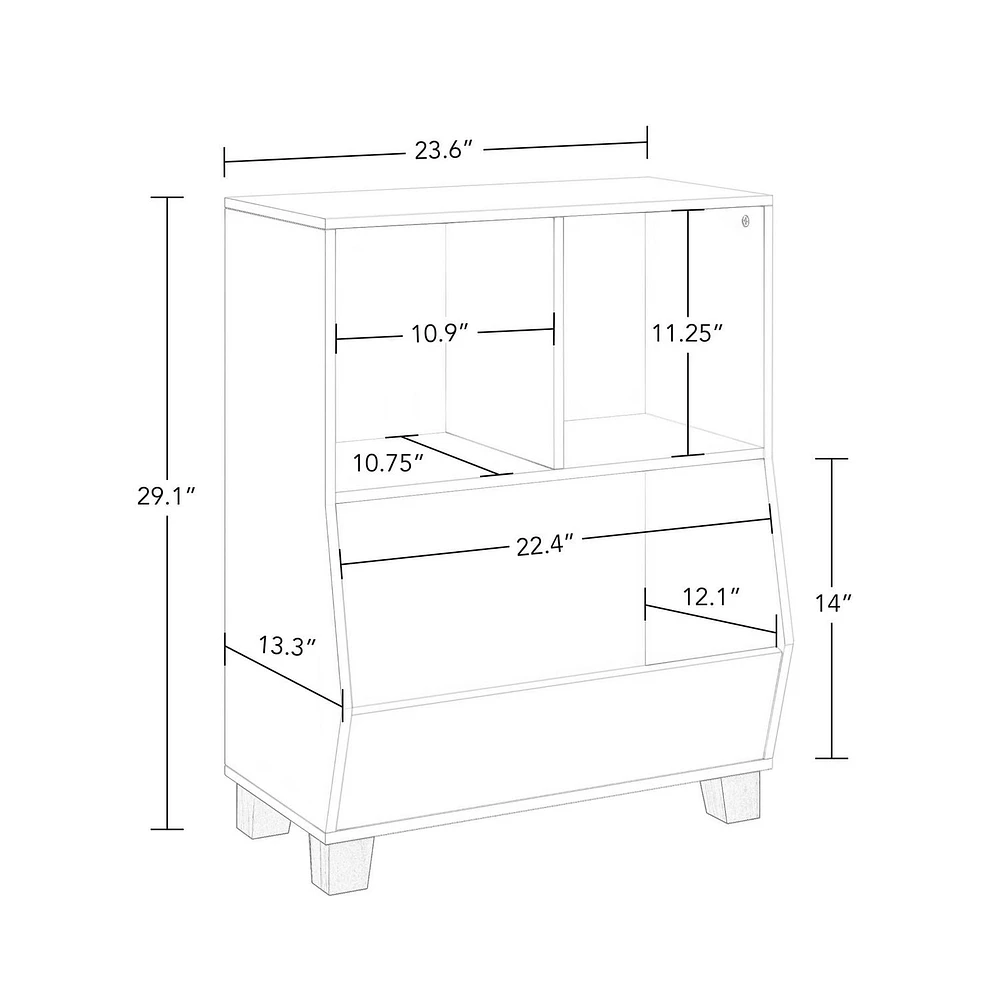 Unité de rangement pour jouets 24 po (61 cm) à plusieurs casiers pour enfants - 2 bacs