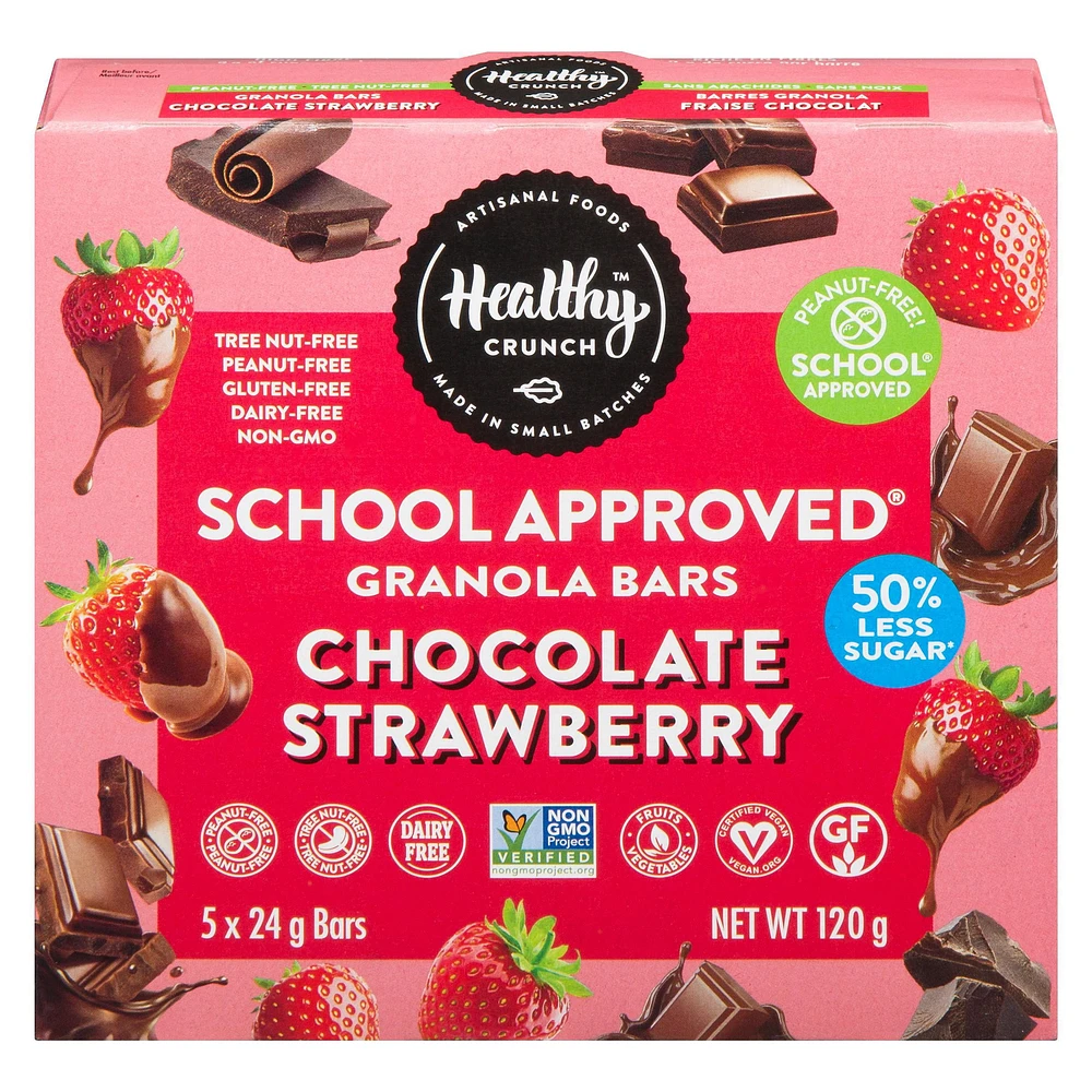 Barre granola Healthy Crunch Chocolat fraise School approuvée® (sans allergènes, sans gluten, végétalien, sans produits laitiers, sans noix, sans arachides) Barres granola au chocolat et aux fraises (120 g)