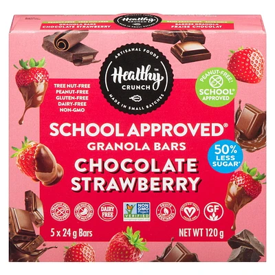 Barre granola Healthy Crunch Chocolat fraise School approuvée® (sans allergènes, sans gluten, végétalien, sans produits laitiers, sans noix, sans arachides) Barres granola au chocolat et aux fraises (120 g)