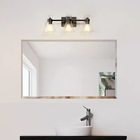 Applique murale à 3 ampoules noir mat avec abat-jours en verre transparent