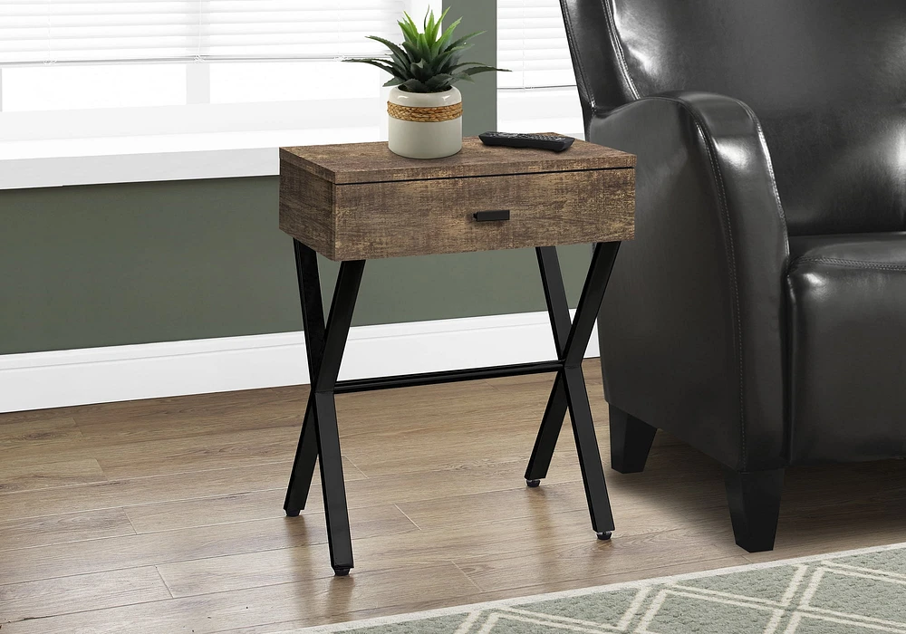 Monarch Specialties Table D'appoint, Côté, Bout, Table De Nuit, Lampe, Tiroir De Rangement, Salon, Chambre À Coucher, Métal, Stratifié, Brun, Noir, Contemporain, Moderne