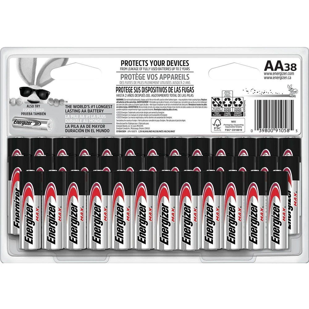 Energizer MAX AA Batteries (38 Pack), Double A Alkaline Batteries, Pack of 38 batteries