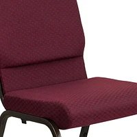 Chaise d'église empilable de 18,5 pouces de largeur de la série HERCULES en tissu bourgogne à motif - Cadre veine d'or