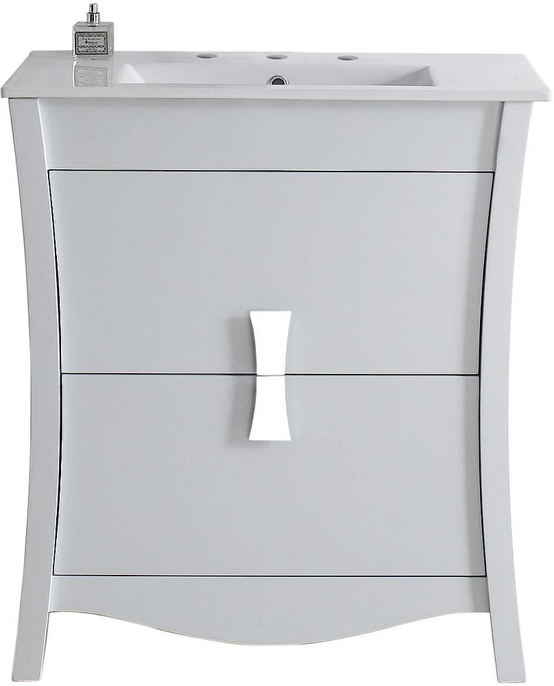 American Imaginations 47.5-in. W Floor Mount White Vanity Set For 3H8-in. Drilling Bianca Carara Top Biscuit UM Sink AI-18288