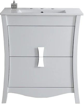 American Imaginations 47.5-in. W Floor Mount White Vanity Set For 3H8-in. Drilling Bianca Carara Top Biscuit UM Sink AI-18288