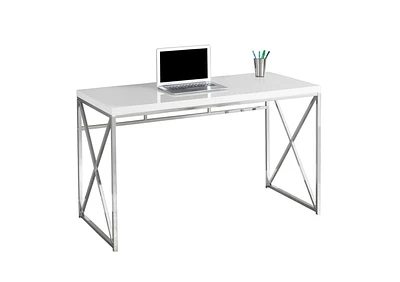 Monarch Specialties Computer Desk, Home Office, Laptop, Work, Metal, Laminate, Glossy White, Chrome, Contemporary, Modern