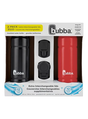 Bouteilles d'eau en acier inoxydable avec deux couvercles interchangeables supplémentaires bubba Trailblazer, 24 oz, 2 pièces 4x10g