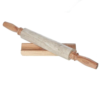 Marbre De Pierre Et Poignée En Bois À Rouleau À Pâtisserie Avec Base En Bois
