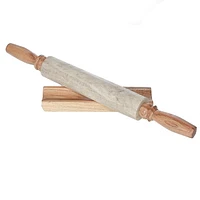 Marbre De Pierre Et Poignée En Bois À Rouleau À Pâtisserie Avec Base En Bois