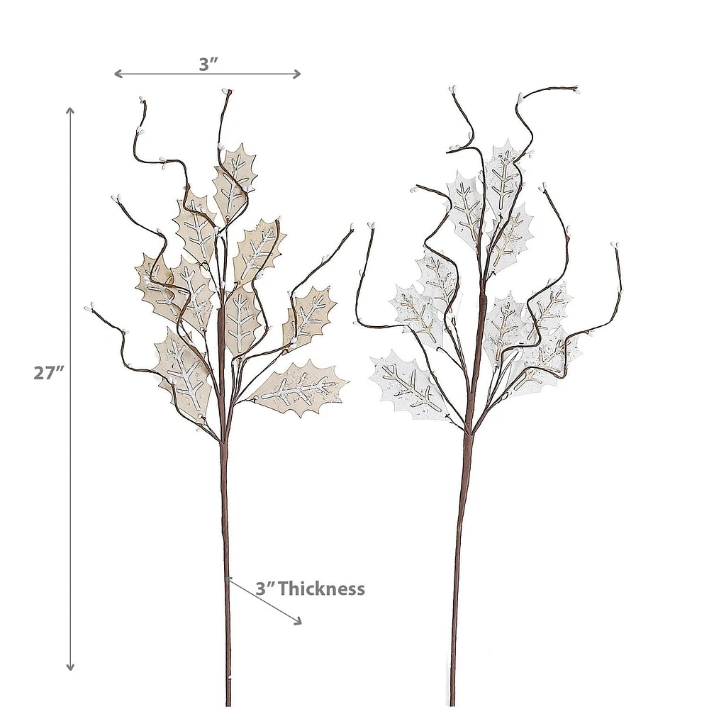 Christmas Sparkly Wood Leaves Branch  - Set of 6