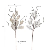 Christmas Sparkly Wood Leaves Branch  - Set of 6