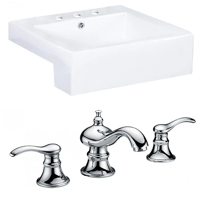 American Imaginations 20.25-in. W Semi-Recessed White Bathroom Vessel Sink Set For 3H8-in. Center Faucet AI-15244