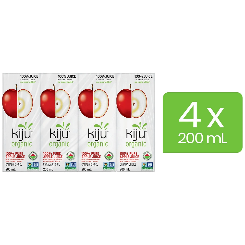 Kiju Organic 100% Pure Apple Juice Boxes, 4 x 200 ML