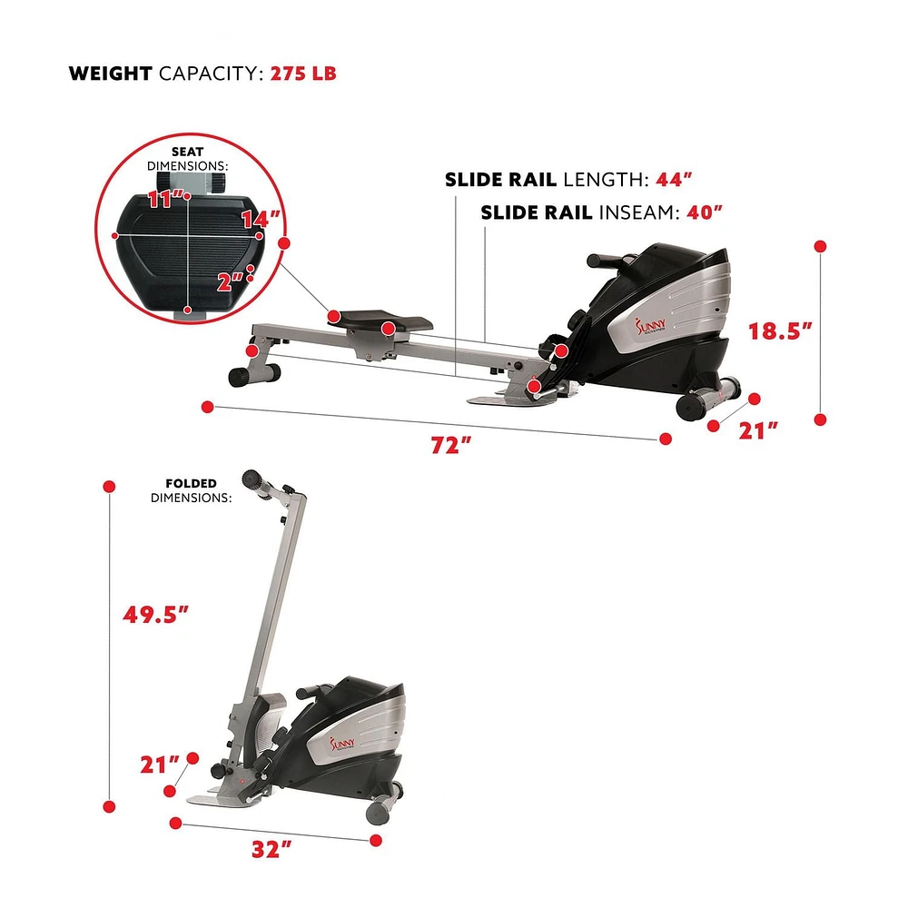 Rameur magnétique à double fonction SF-RW5622 de Sunny Health & Fitness