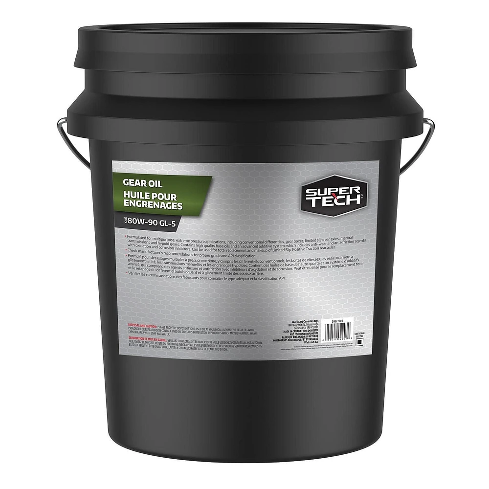 SuperTech Huile pour engrenages SAE 80W-90 GL-5, seau, 18.9L Application haute performance et extrême pression