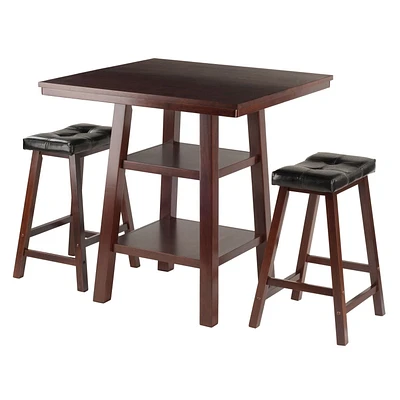Ens. 3 pièces table haute à 2 étagères Orlando de Winsome et 2 tabourets à siège rembourré - 94362