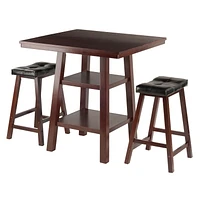 Winsome Orlando 3-Piece Set High Table, 2 Shelves with 2 Cushion Seat Stools - 94362
