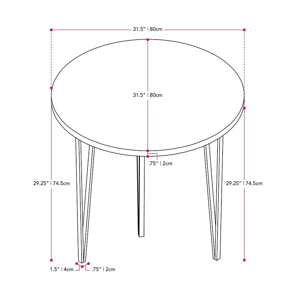 Table de salle à manger ronde Lennox de 31,5 po de CorLiving avec pieds en fer