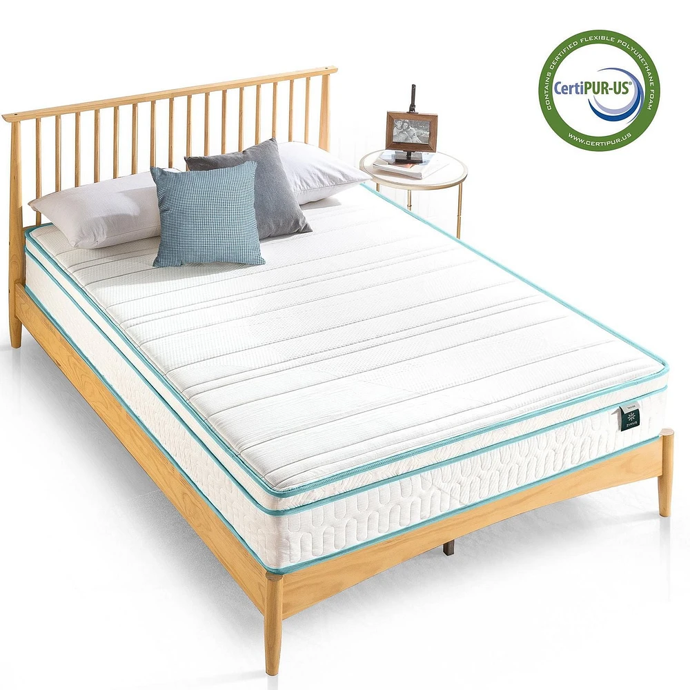 Matelas hybride à ressorts en mousse à mémoire de 12 pouces Zinus/matelas à ressorts à plateau euro/mousse infusée de thé vert/certifié CertiPUR-US/matelas dans une boîte