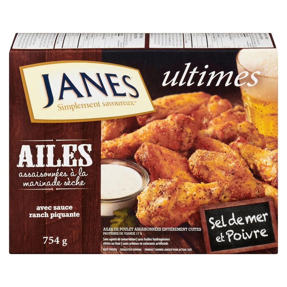 Janes ultimates Dry Rub Seasoned Chicken Wings Sea Salt & Pepper, Chicken Wings, 754g