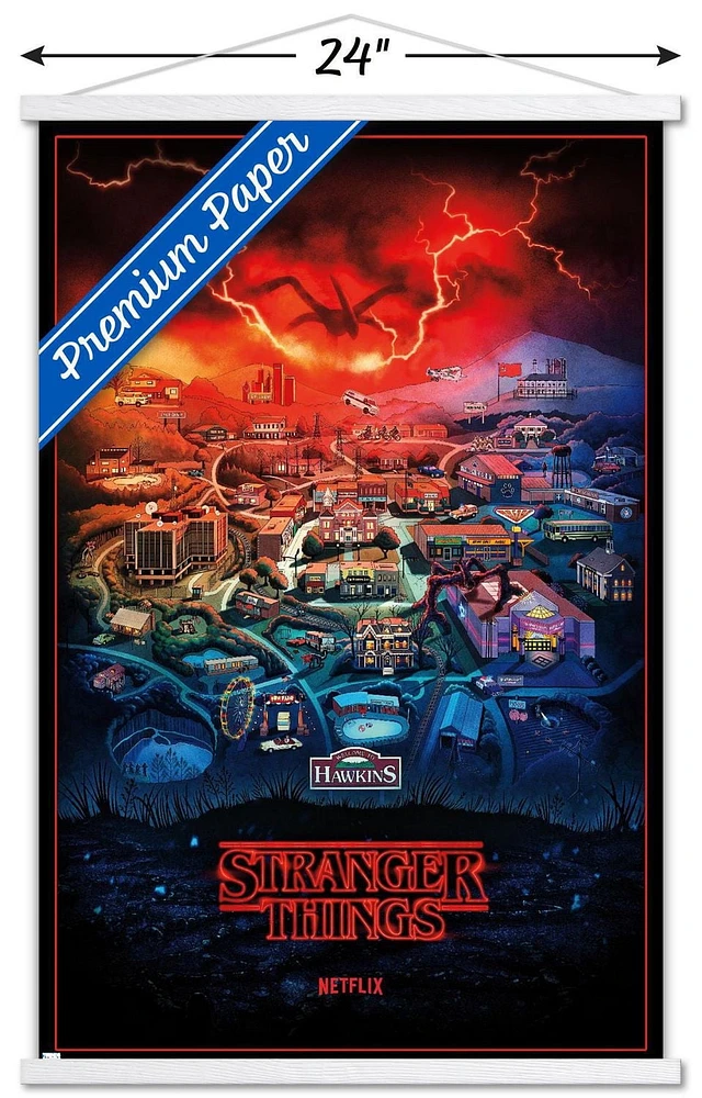 Netflix Stranger Things: Saison 4 – Hawkins, Indiana 22,375" x 34" Affiche Murale avec Cadre Magnétique en Bois de Hêtre, par Trends International