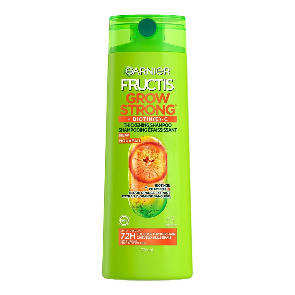 Garnier Fructis Grow Strong Thickening Shampooing Épaississant pour Cheveux Fins, avec Vitamine C, 370ml Épaississant et ajoute du volume