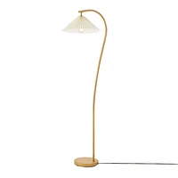 Lampe sur pied de 1,57 m (62 po) de Novogratz x Globe couleur bois avec abat-jour en tissu plissé blanc cassé<br>