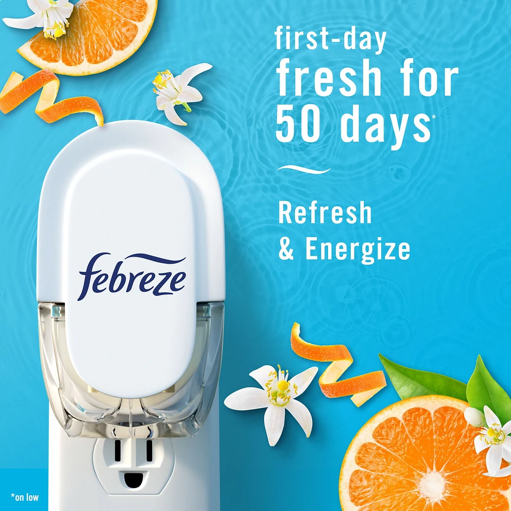 Febreze Plug In Air Freshener, Odor-Fighting Scented Oil Refill, Refresh & Energize, 2 Refills, 52ML