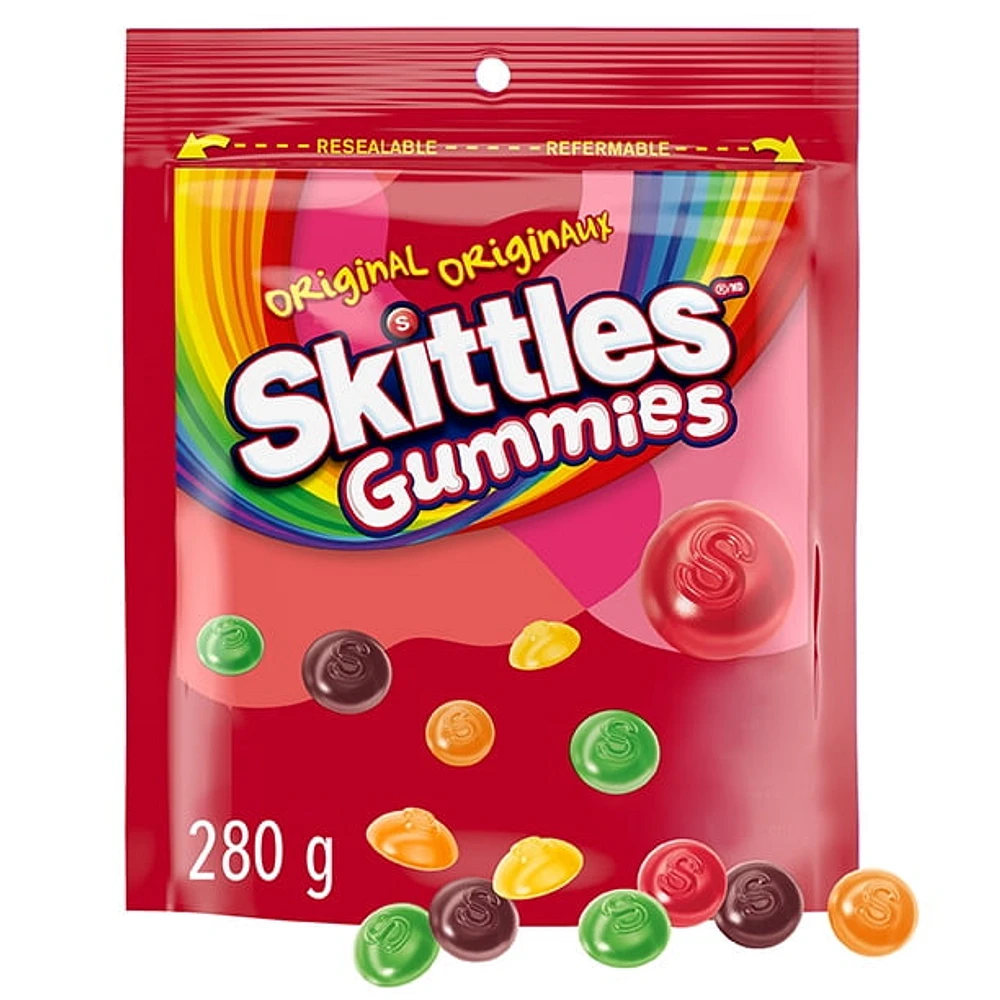 SKITTLES, Original Gummy Candy, Sharing Bag, 280g, Stand Up Pouch, 280g