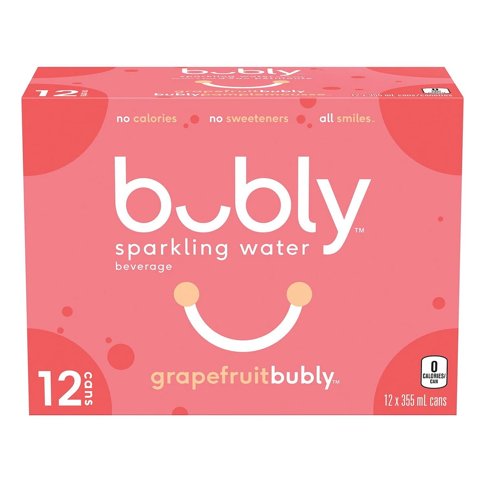 bubly grapefruit Sparkling Water Beverage, 355mL Cans, 12 Pack, 12x355mL