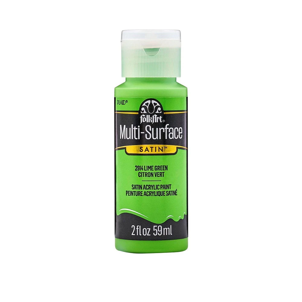 FolkArt Multi-Surface Satin Acrylic Paint, 2 oz., Lime Green, FolkArt Multi-Surface Paint