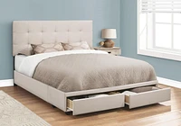 Monarch Specialties Lit, Grand, Plate-forme, Chambre À Coucher, Cadre, Rembourré, D'aspect Lin, Pattes En Bois, Beige, Noir, Transitionnel
