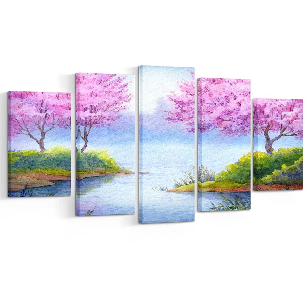 Impression sur toile « Flowering Trees Over Lake » Design Art