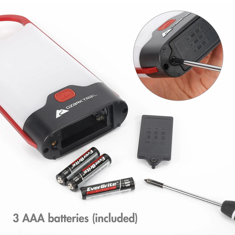 Ozark Trail Lanternes à piles à cadre mince en aluminium à DEL de 160 lumens rouge Cadre mince en aluminium