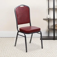 Lot de 4 pièces - Chaise de banquet empilable de la série HERCULES avec dossier couronne en vinyle bourgogne - Cadre veine d'argent