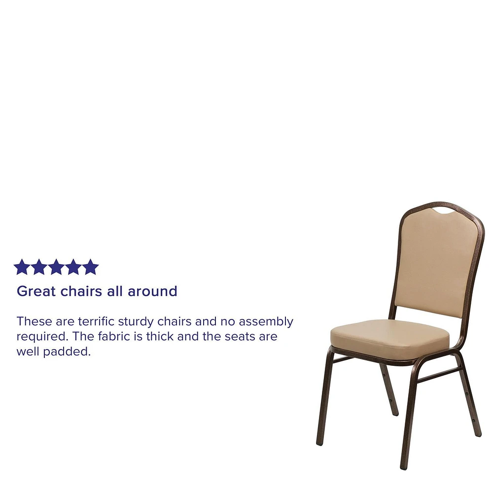 4 Pk. HERCULES Series Crown Back Stacking Banquet Chair in Tan Vinyl - Copper Vein Frame