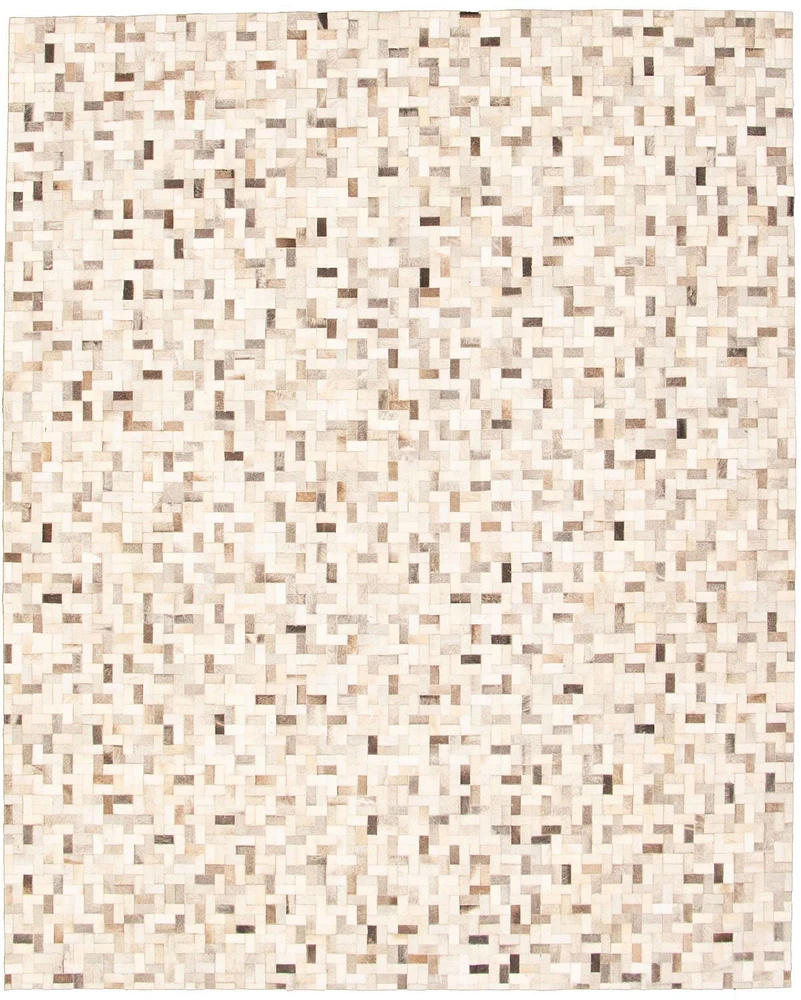 ECARPETGALLERY 8'0" x 10'3" Contemporary Cowhide Patchwork Handmade Area Rug for Living Room, Dining Room and Bedroom in Ivory